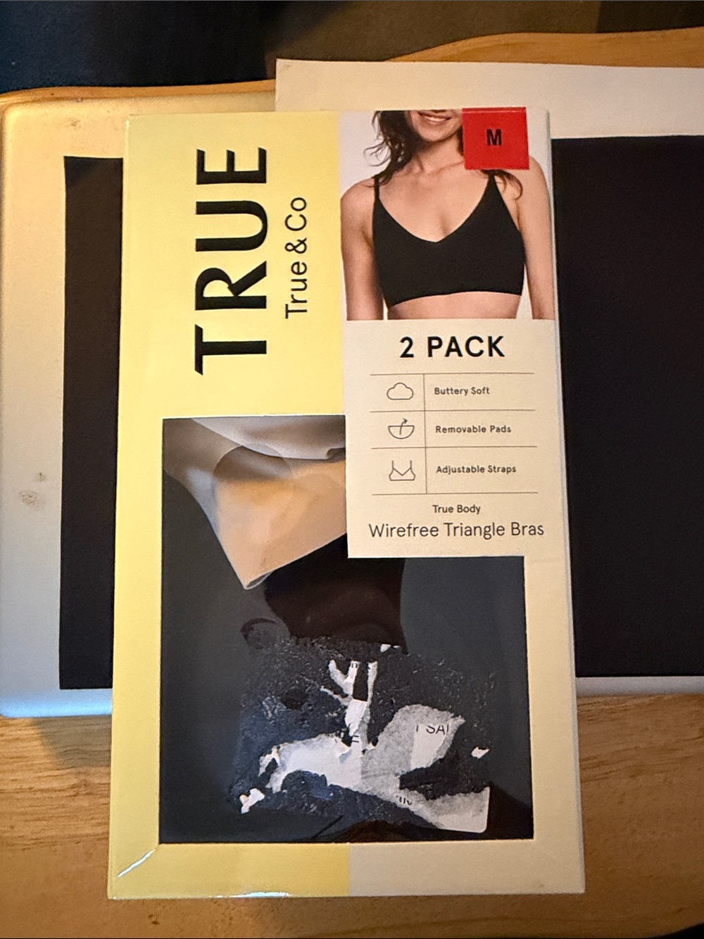 True & Co. 2-Pack Wirefree Triangle Bras - Black & Nude